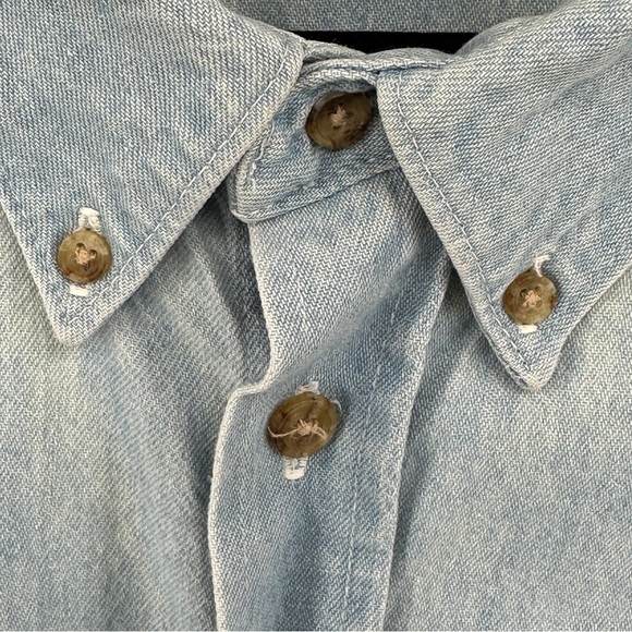 Men’s 4XL Light Blue Chambray Denim Shirt Vintage 90’s Embroidered - Picture 3 of 8